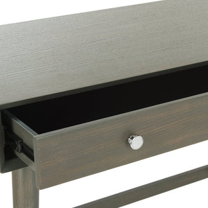 Safavieh Isadora Midcentury Modern Desk - Stylish Workspace With Oversized Drawer & Polished Chrome Accents Ash Grey FOX6293A