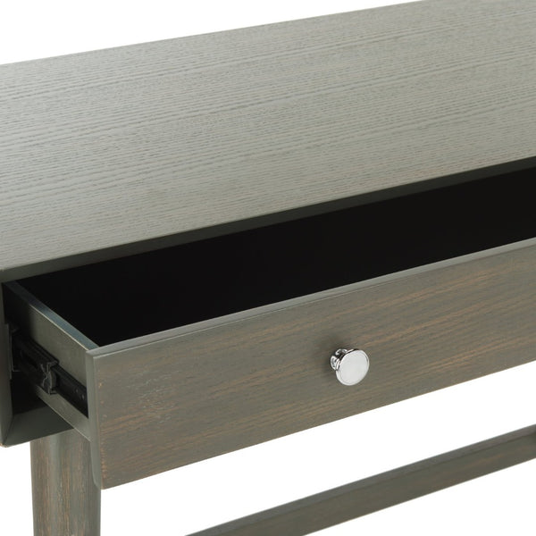 Safavieh Isadora Midcentury Modern Desk - Stylish Workspace With Oversized Drawer & Polished Chrome Accents Ash Grey FOX6293A