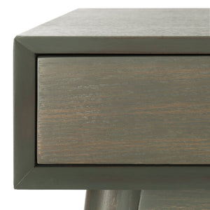 Safavieh Isadora Midcentury Modern Desk - Stylish Workspace With Oversized Drawer & Polished Chrome Accents Ash Grey FOX6293A