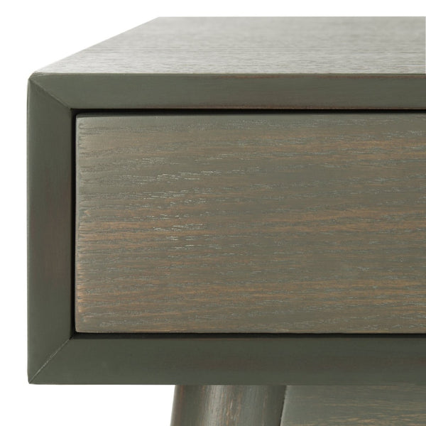 Safavieh Isadora Midcentury Modern Desk - Stylish Workspace With Oversized Drawer & Polished Chrome Accents Ash Grey FOX6293A