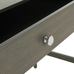 Safavieh Isadora Midcentury Modern Desk - Stylish Workspace With Oversized Drawer & Polished Chrome Accents Ash Grey FOX6293A