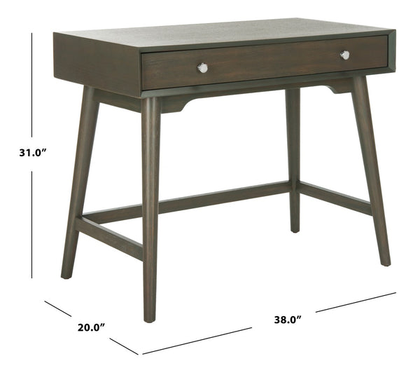 Safavieh Isadora Midcentury Modern Desk - Stylish Workspace With Oversized Drawer & Polished Chrome Accents Ash Grey FOX6293A