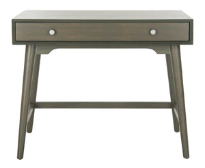 Safavieh Isadora Midcentury Modern Desk - Stylish Workspace With Oversized Drawer & Polished Chrome Accents Ash Grey FOX6293A