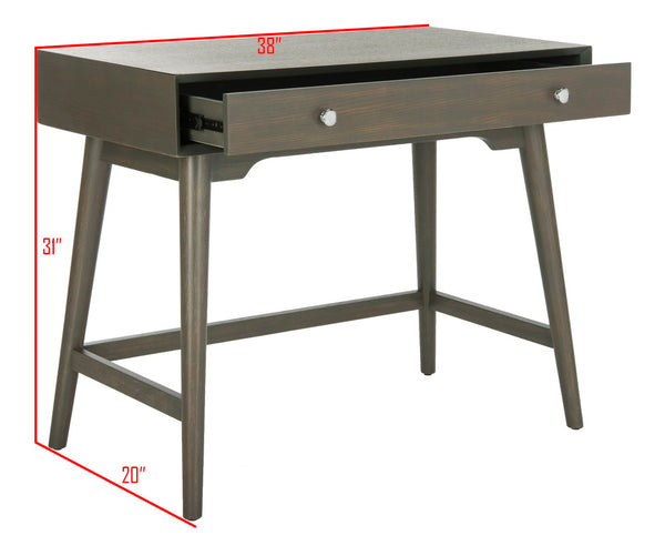 Safavieh Isadora Midcentury Modern Desk - Stylish Workspace With Oversized Drawer & Polished Chrome Accents Ash Grey FOX6293A
