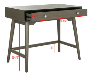 Safavieh Isadora Midcentury Modern Desk - Stylish Workspace With Oversized Drawer & Polished Chrome Accents Ash Grey FOX6293A