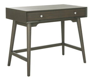 Safavieh Isadora Midcentury Modern Desk - Stylish Workspace With Oversized Drawer & Polished Chrome Accents Ash Grey FOX6293A