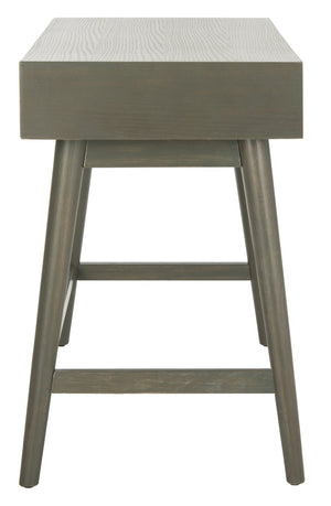 Safavieh Isadora Midcentury Modern Desk - Stylish Workspace With Oversized Drawer & Polished Chrome Accents Ash Grey FOX6293A