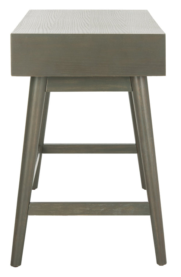 Safavieh Isadora Midcentury Modern Desk - Stylish Workspace With Oversized Drawer & Polished Chrome Accents Ash Grey FOX6293A