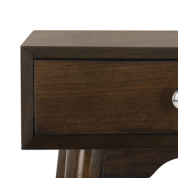 Safavieh Isadora Midcentury Modern Desk - Stylish Workspace With Oversized Drawer & Polished Chrome Accents Walnut FOX6293C