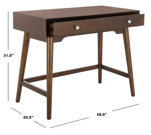 Safavieh Isadora Midcentury Modern Desk - Stylish Workspace With Oversized Drawer & Polished Chrome Accents Walnut FOX6293C
