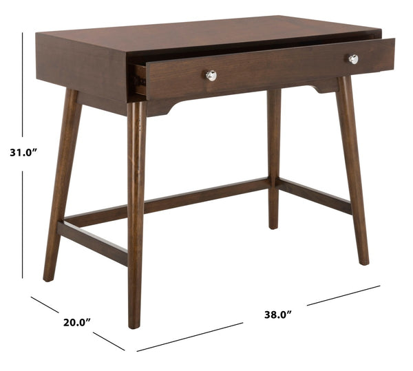 Safavieh Isadora Midcentury Modern Desk - Stylish Workspace With Oversized Drawer & Polished Chrome Accents Walnut FOX6293C