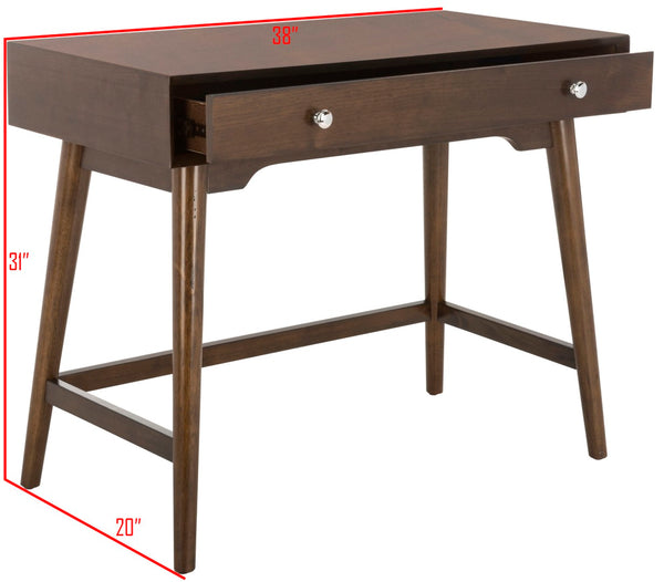 Safavieh Isadora Midcentury Modern Desk - Stylish Workspace With Oversized Drawer & Polished Chrome Accents Walnut FOX6293C