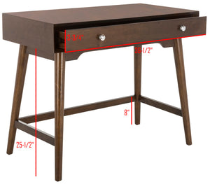 Safavieh Isadora Midcentury Modern Desk - Stylish Workspace With Oversized Drawer & Polished Chrome Accents Walnut FOX6293C