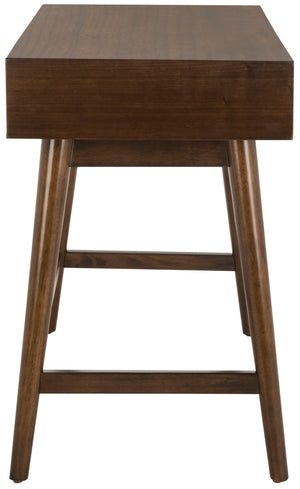 Safavieh Isadora Midcentury Modern Desk - Stylish Workspace With Oversized Drawer & Polished Chrome Accents Walnut FOX6293C