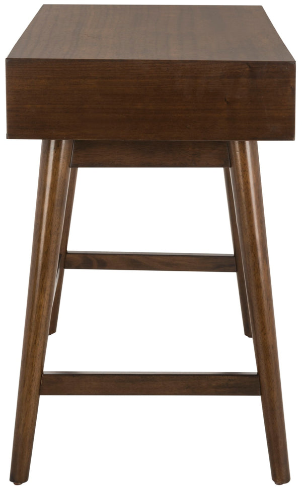 Safavieh Isadora Midcentury Modern Desk - Stylish Workspace With Oversized Drawer & Polished Chrome Accents Walnut FOX6293C