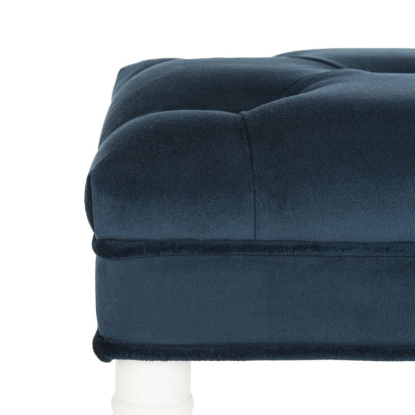 Safavieh Rory Navy Velvet Tufted Bench With White Bamboo Accents & Brass-Capped Feet For Chic Living Spaces FOX6294A