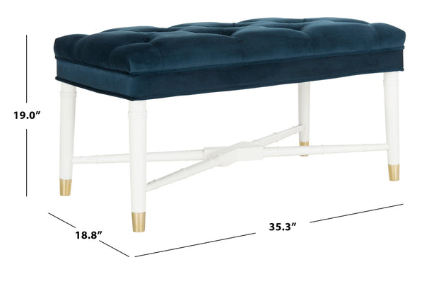 Safavieh Rory Navy Velvet Tufted Bench With White Bamboo Accents & Brass-Capped Feet For Chic Living Spaces FOX6294A