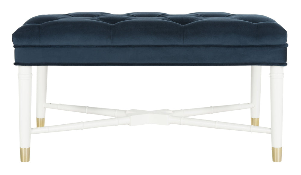 Safavieh Rory Navy Velvet Tufted Bench With White Bamboo Accents & Brass-Capped Feet For Chic Living Spaces FOX6294A