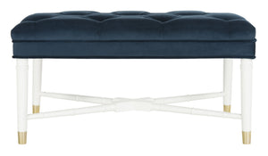 Safavieh Rory Navy Velvet Tufted Bench With White Bamboo Accents & Brass-Capped Feet For Chic Living Spaces FOX6294A