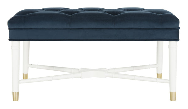 Safavieh Rory Navy Velvet Tufted Bench With White Bamboo Accents & Brass-Capped Feet For Chic Living Spaces FOX6294A