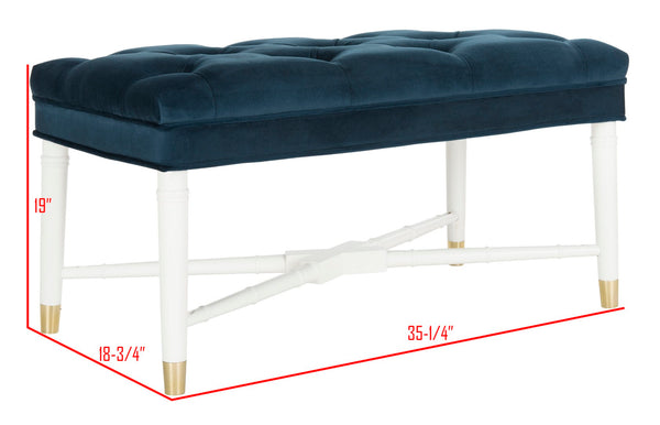 Safavieh Rory Navy Velvet Tufted Bench With White Bamboo Accents & Brass-Capped Feet For Chic Living Spaces FOX6294A