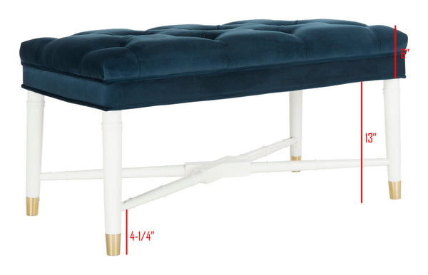 Safavieh Rory Navy Velvet Tufted Bench With White Bamboo Accents & Brass-Capped Feet For Chic Living Spaces FOX6294A