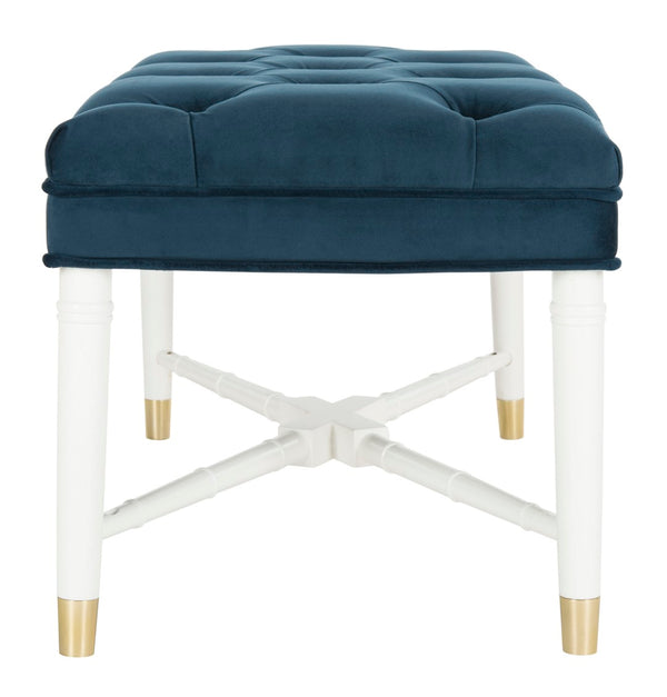 Safavieh Rory Navy Velvet Tufted Bench With White Bamboo Accents & Brass-Capped Feet For Chic Living Spaces FOX6294A