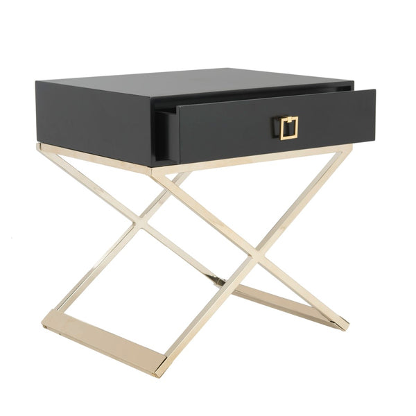 Safavieh Zarina Modern Cross-Leg End Table - Chic Black & Gold Accent For Glam Or Minimalist Spaces! FOX6295D