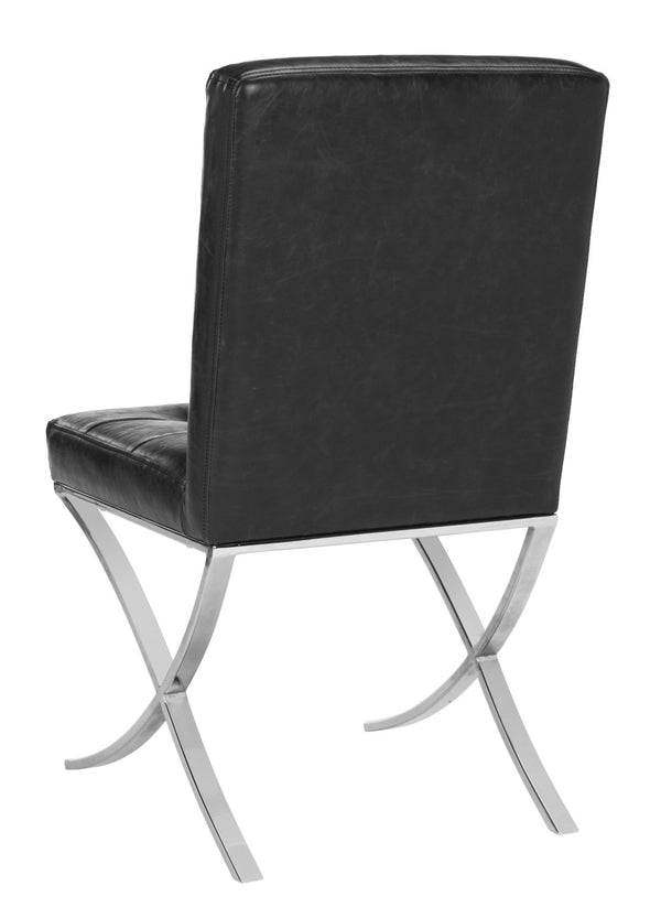 Safavieh Walsh Contemporary Tufted Side Chair - Luxurious Upholstery With Polished Legs For Modern Spaces Black/Chrome FOX6300A