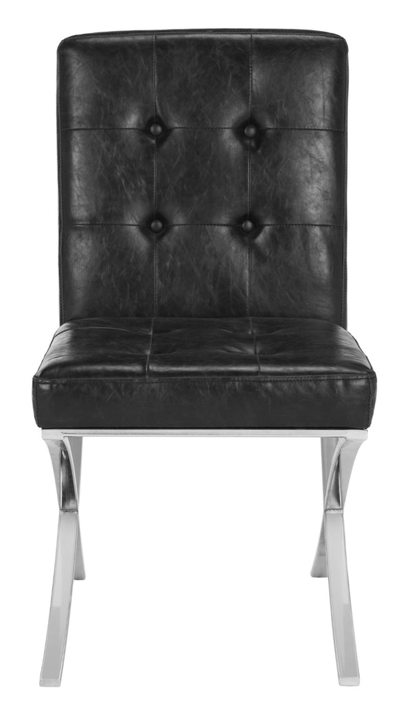 Safavieh Walsh Contemporary Tufted Side Chair - Luxurious Upholstery With Polished Legs For Modern Spaces Black/Chrome FOX6300A