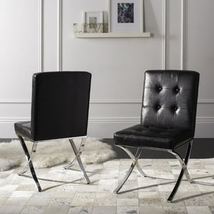 Safavieh Walsh Contemporary Tufted Side Chair - Luxurious Upholstery With Polished Legs For Modern Spaces Black/Chrome FOX6300A