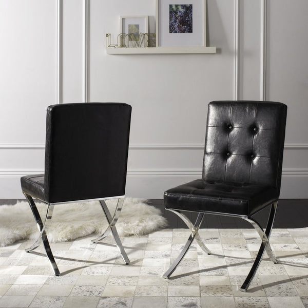 Safavieh Walsh Contemporary Tufted Side Chair - Luxurious Upholstery With Polished Legs For Modern Spaces Black/Chrome FOX6300A