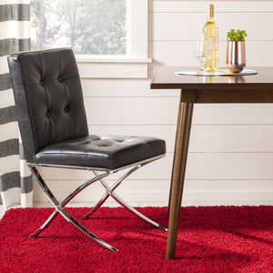 Safavieh Walsh Contemporary Tufted Side Chair - Luxurious Upholstery With Polished Legs For Modern Spaces Black/Chrome FOX6300A