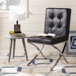 Safavieh Walsh Contemporary Tufted Side Chair - Luxurious Upholstery With Polished Legs For Modern Spaces Black/Chrome FOX6300A