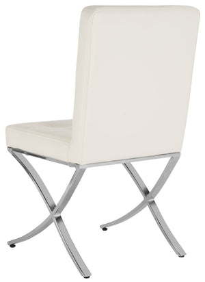Safavieh Walsh Contemporary Tufted Side Chair - Luxurious Upholstery With Polished Legs For Modern Spaces White Pu/Chrome FOX6300B