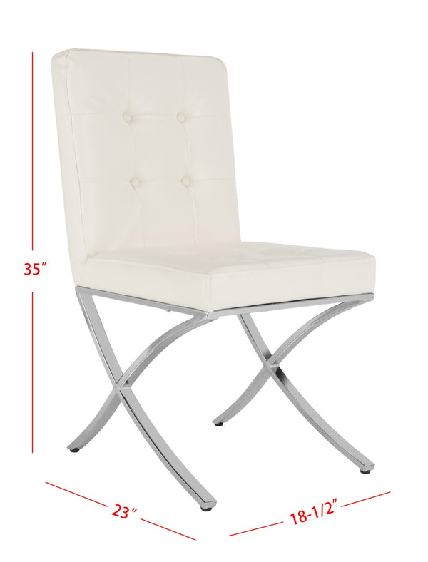 Safavieh Walsh Contemporary Tufted Side Chair - Luxurious Upholstery With Polished Legs For Modern Spaces White Pu/Chrome FOX6300B