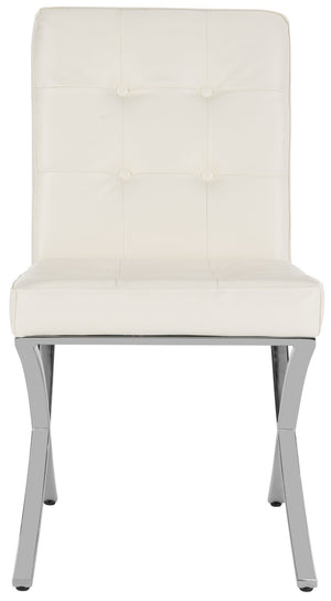 Safavieh Walsh Contemporary Tufted Side Chair - Luxurious Upholstery With Polished Legs For Modern Spaces White Pu/Chrome FOX6300B