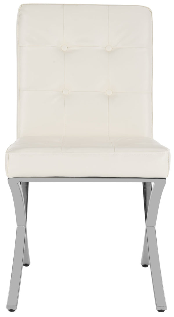 Safavieh Walsh Contemporary Tufted Side Chair - Luxurious Upholstery With Polished Legs For Modern Spaces White Pu/Chrome FOX6300B