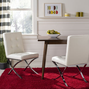 Safavieh Walsh Contemporary Tufted Side Chair - Luxurious Upholstery With Polished Legs For Modern Spaces White Pu/Chrome FOX6300B