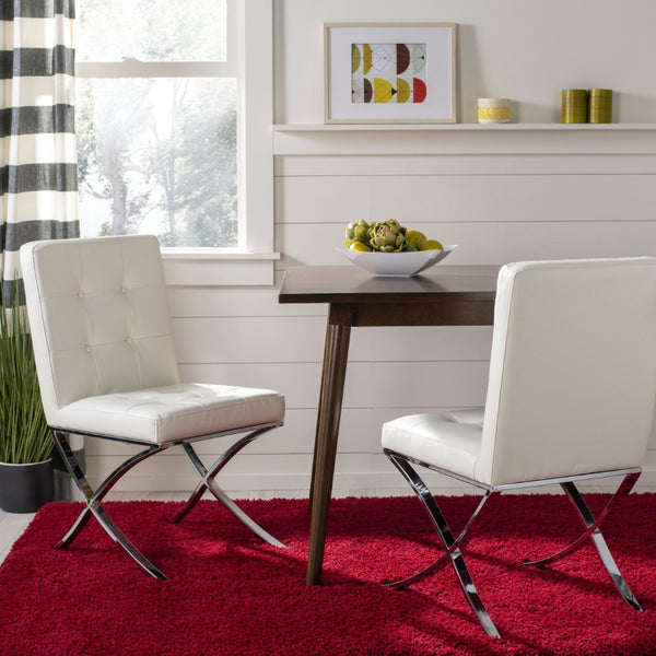 Safavieh Walsh Contemporary Tufted Side Chair - Luxurious Upholstery With Polished Legs For Modern Spaces White Pu/Chrome FOX6300B