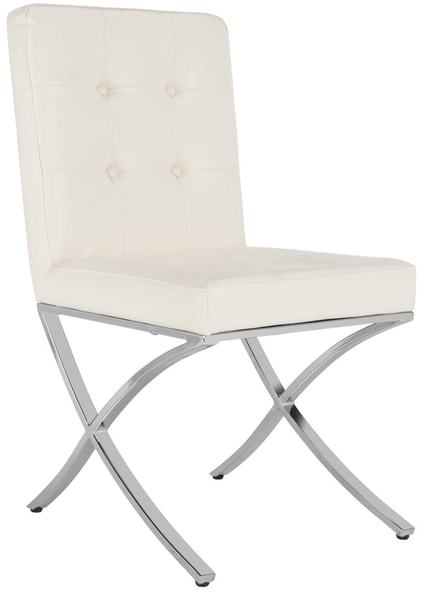 Safavieh Walsh Contemporary Tufted Side Chair - Luxurious Upholstery With Polished Legs For Modern Spaces White Pu/Chrome FOX6300B