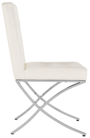 Safavieh Walsh Contemporary Tufted Side Chair - Luxurious Upholstery With Polished Legs For Modern Spaces White Pu/Chrome FOX6300B