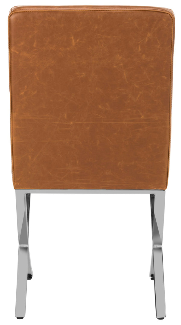 Safavieh Walsh Contemporary Tufted Side Chair - Luxurious Upholstery With Polished Legs For Modern Spaces Light Brown Pu/Chrome FOX6300C