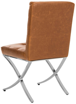 Safavieh Walsh Contemporary Tufted Side Chair - Luxurious Upholstery With Polished Legs For Modern Spaces Light Brown Pu/Chrome FOX6300C
