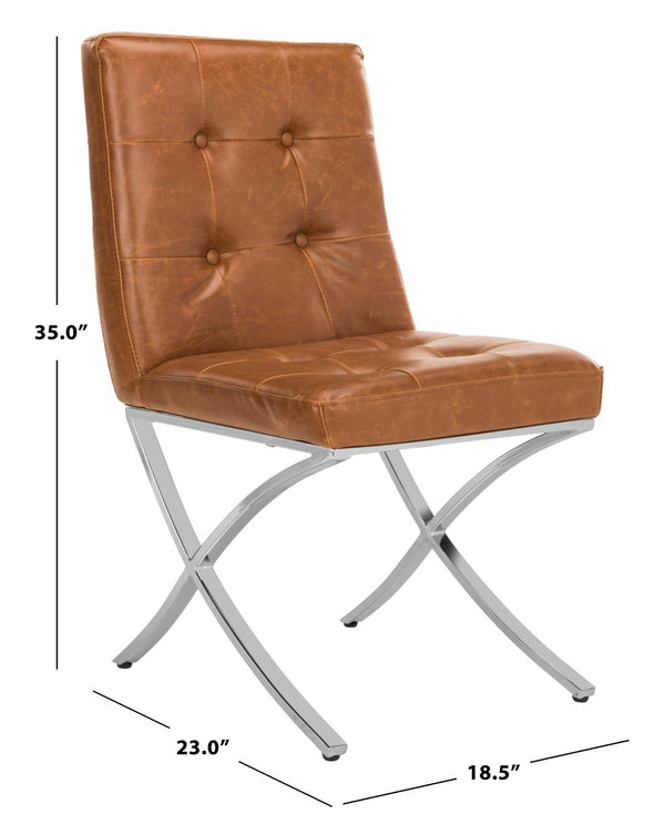 Safavieh Walsh Contemporary Tufted Side Chair - Luxurious Upholstery With Polished Legs For Modern Spaces Light Brown Pu/Chrome FOX6300C