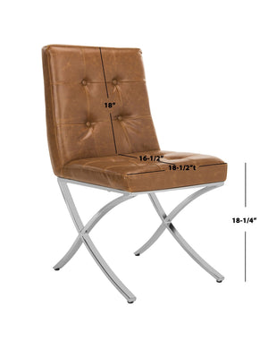 Safavieh Walsh Contemporary Tufted Side Chair - Luxurious Upholstery With Polished Legs For Modern Spaces Light Brown Pu/Chrome FOX6300C