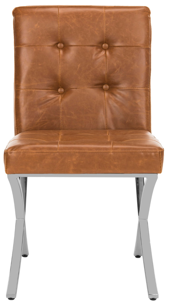 Safavieh Walsh Contemporary Tufted Side Chair - Luxurious Upholstery With Polished Legs For Modern Spaces Light Brown Pu/Chrome FOX6300C