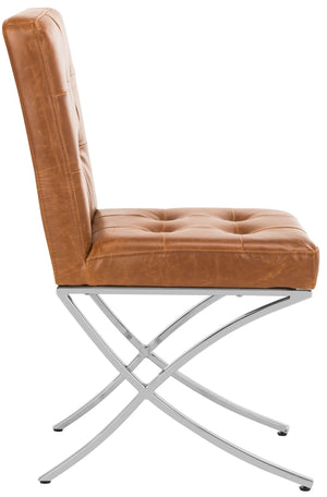 Safavieh Walsh Contemporary Tufted Side Chair - Luxurious Upholstery With Polished Legs For Modern Spaces Light Brown Pu/Chrome FOX6300C