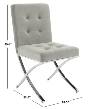 Safavieh Walsh Contemporary Tufted Side Chair - Luxurious Upholstery With Polished Legs For Modern Spaces Grey Velvet/Chrome FOX6300D