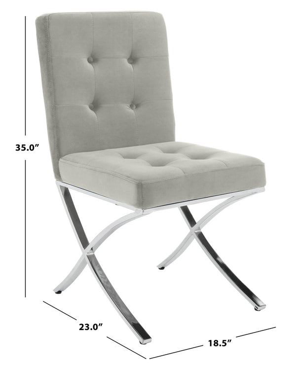 Safavieh Walsh Contemporary Tufted Side Chair - Luxurious Upholstery With Polished Legs For Modern Spaces Grey Velvet/Chrome FOX6300D